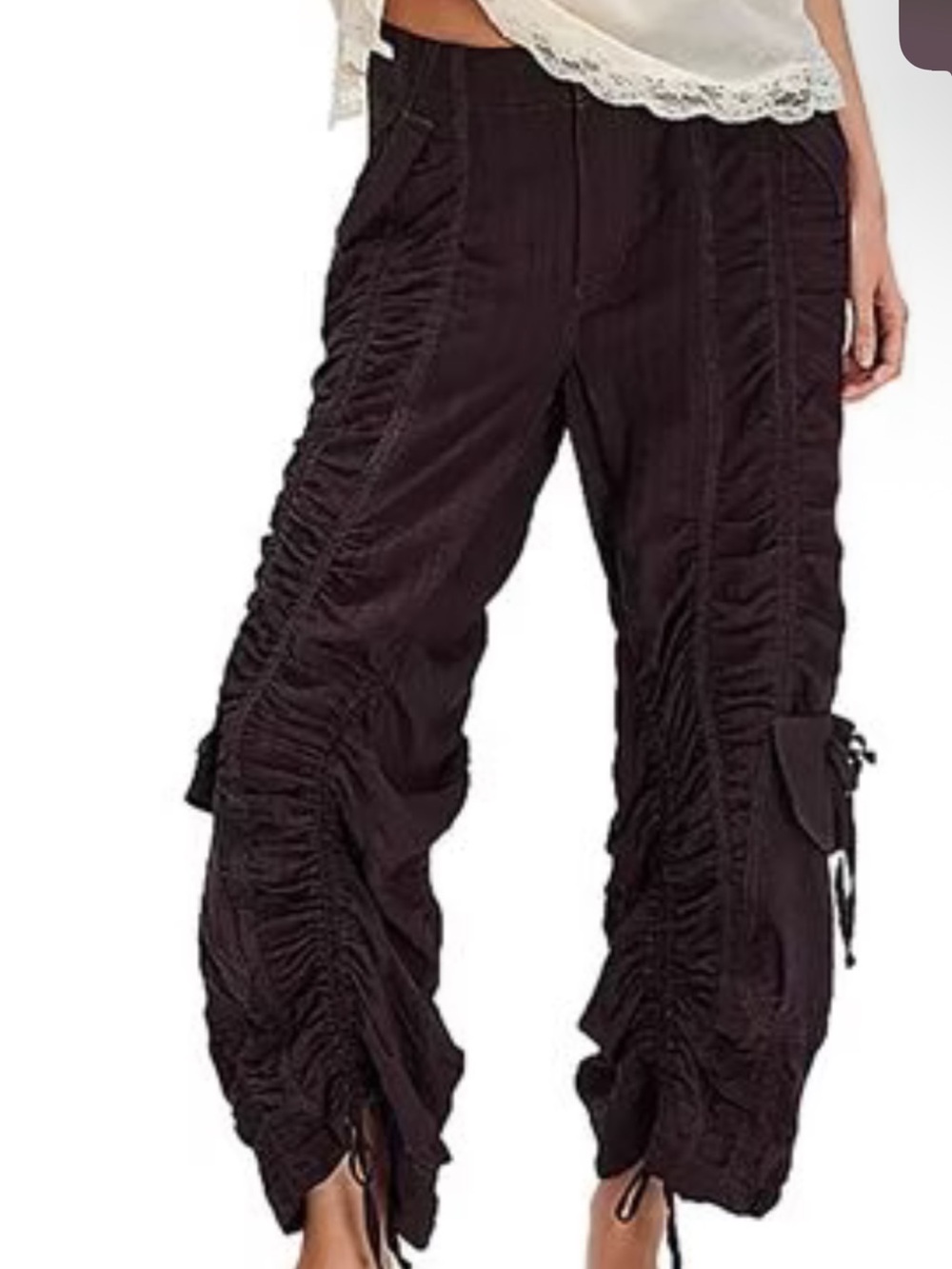 Women's Black Velvet Ruched Cargo Pants